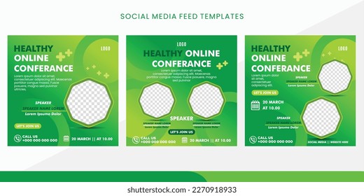 Collection of social media post templates. Vector graphics with green color, perfect for feed business webinars, creative webinars and other online seminar.