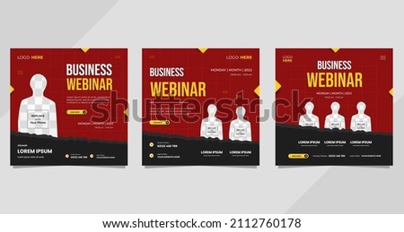 Collection of social media post templates with red background and torn paper vector, perfect for business webinar, marketing webinar and other online seminars