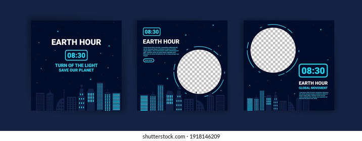 Collection Of Social Media Posts For Earth Hour. Campaigning For Climate Change Awareness By Turning Off Lights And Electronic Equipment That Are Not In Use For 1 Hour.
