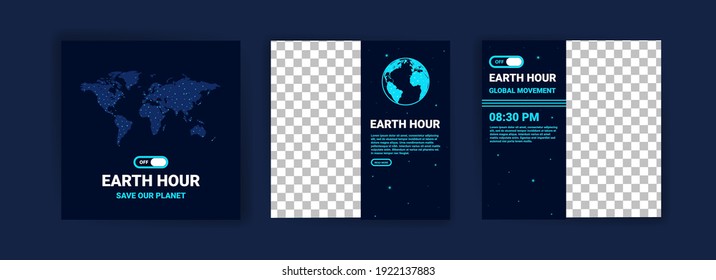 Collection Of Social Media Posts For Earth Hour. Campaigning For Climate Change Awareness By Turning Off Lights And Electronic Equipment That Are Not In Use For 1 Hour.