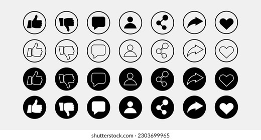 colección de íconos de reacción de medios sociales. ilustración vectorial de las reacciones de los medios sociales en diferentes estilos. conjunto de imágenes de iconos de reacción de medios sociales.