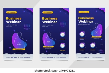 Collection social media stories post templates  Vector graphics dark blue   purple background  perfect for marketing webinar  business webinar   other online seminars