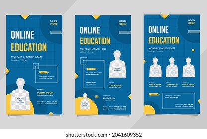 Collection of social media story post templates on minimalistic blue background. Suitable for Online Education, Business Webinars, and Other Seminars