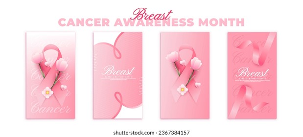 collection of social media story post designs for breast cancer awareness month