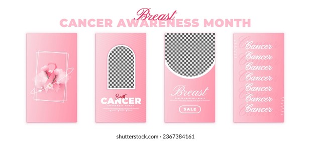 collection of social media story post designs for breast cancer awareness month