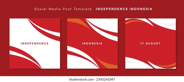 a collection of social media templates for Indonesia's independence day, with the theme of red and white ornaments, simple post templates. vector illustration
