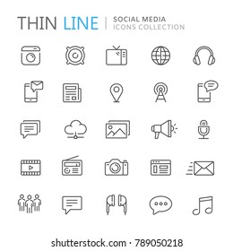 Collection of social media thin line icons