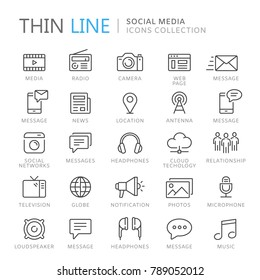 Collection of social media thin line icons