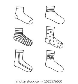 collection of sock design outline isolated white background