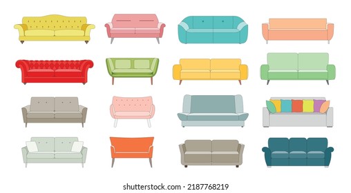 Collection of sofa illustration. Sofa vector Icons. Furniture design. Comfortable couch collection for interior design. 