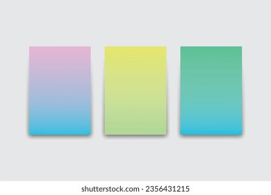 una colección de fondos blandos. tres cuadros cuadrados con una composición de color degradado, azul, rosa, verde y amarillo.