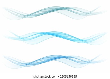 Collection of soft blue waves. Abstract smooth soft dividing lines, trendy headers or footers.