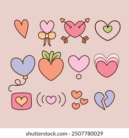 a collection of soft heart in hand-drawn style
