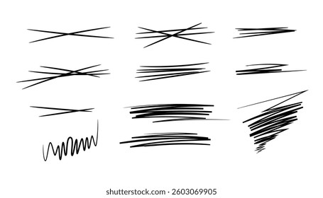 Collection of soft lines. crossed and wavy underlines. set of stroke underlines. hand drawn different diary scribble lines. strokes lines