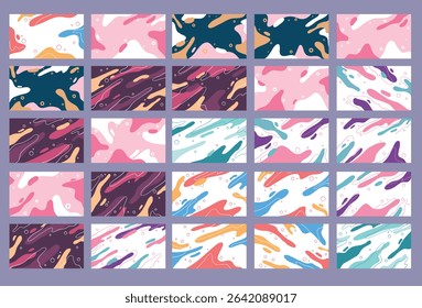 A collection of soft pastel abstract backgrounds combining modern aesthetic and fluid shapes for versatile digital design use