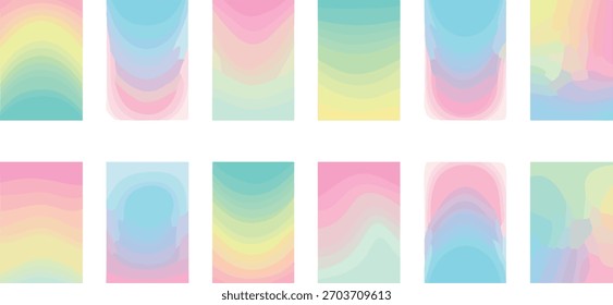 Una colección de fondos de gradiente pastel suave con una calidad de ensueño, etérea.