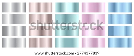 Collection of soft, pastel metallic gradient swatches in columns of silver, beige, mint green, soft pink, and light blue