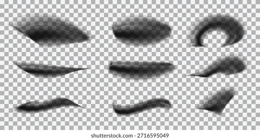 A collection of soft realistic shadows on a transparent background perfect for design overlays and graphic elements EPS vector