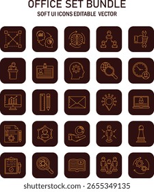 Collection of softly designed user interface vector icons for office and business setting illustration purpose