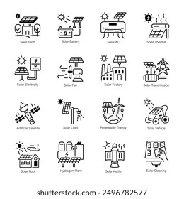 Collection of Solar Energy Linear Icons 

