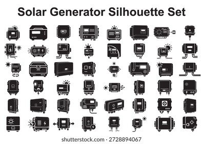 Kollektion von Silhouetten des Solargenerators einzeln auf weißem Hintergrund