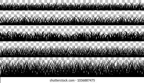 Collection of solid black grass isolated from a white background. Vector illustrations