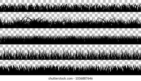 Collection of solid black grass isolated from a white background. Vector illustrations