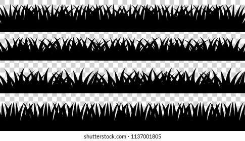 Collection of solid black grass isolated from a white background. Vector illustrations