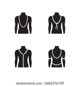 A collection of solid body chain icons designed for digital use, presented on a clean white background.