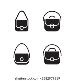 Una colección de iconos de bolso bandolera sólidos presentados individualmente sobre un fondo blanco limpio para aplicaciones de diseño versátiles.