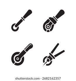 Uma coleção de ícones sólidos representando uma ferramenta cortador de vergalhões, apresentada claramente isolada em um fundo branco para facilitar a integração.