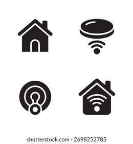 A collection of solid icons representing various smart home devices and connection elements for digital interfaces and applications.