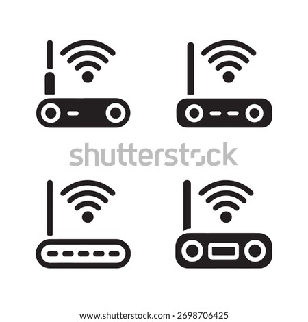 A collection of solid icons representing WiFi hotspot devices, presented in a clean, isolated format on a white background.