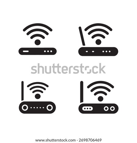 A collection of solid icons representing WiFi hotspot devices, presented clearly isolated on a white background for easy integration.