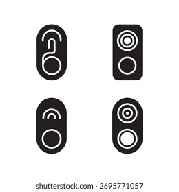 Una colección de iconos de timbre inteligentes sólidos, cada uno presentado individualmente aislado en un fondo blanco limpio para un uso versátil.