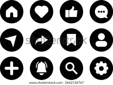 Collection of Solid Social Media Icon with Black Circle in White Color