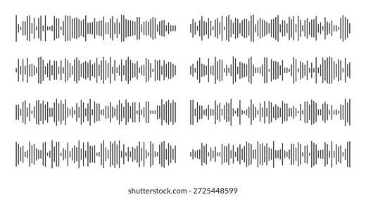 Coleção de ícone de som ou onda de áudio. Soundwave, mensagem de mídia social, assistente de voz, ondas de áudio e símbolos de frequência para player de música, podcasts, editor de vídeo, mensagem de voz Ilustração de stock de vetor
