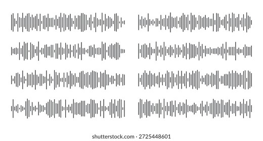 Coleção de ícone de som ou onda de áudio. Soundwave, mensagem de mídia social, assistente de voz, ondas de áudio e símbolos de frequência para player de música, podcasts, editor de vídeo, mensagem de voz Ilustração de stock de vetor
