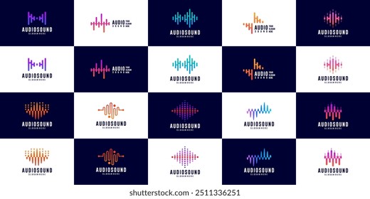 coleção de logotipo de pulso de som, monitoramento, equalizador, amplificador, modelos gráficos vetoriais.