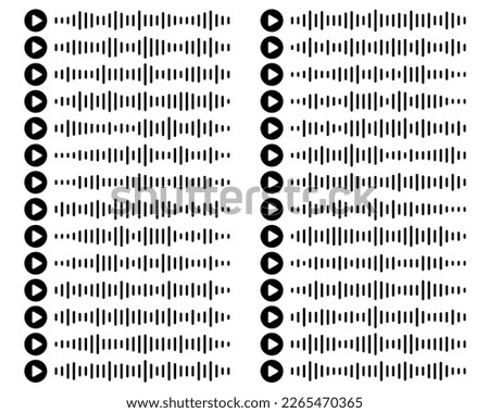 Collection of sound wave signs. Set voice audio message icon. Vector flat illustration for websites, podcasts and banners design. Big symbol collection on white background.