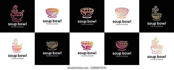 collection of Soup bowl logo design vector concept. Food bowl logo icon. logo for food restaurant