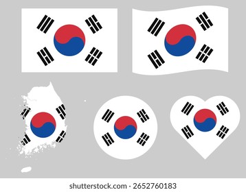 Collection of South Korea Flags Asian Country