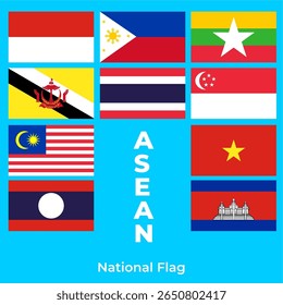 Uma coleção de bandeiras do Sudeste Asiático,
representação visual de dez Estados membros da ASEAN.
Ideal para temas de design sobre diplomacia e unidade,
regional e a identidade cultural da ASEAN.