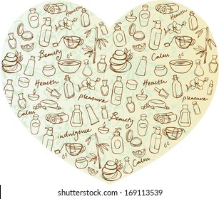 Collection of Spa icons arranged in heart shape