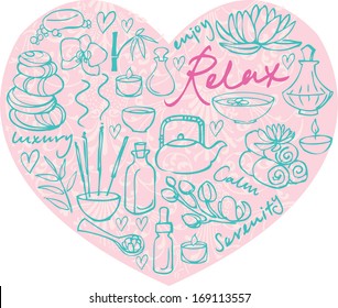 Collection of Spa icons arranged in heart shape