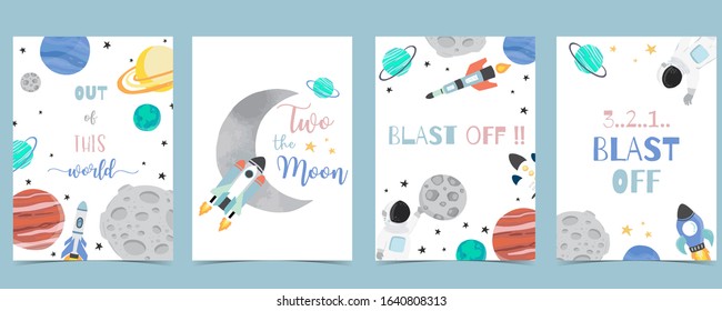 Collection of space background set with astronaut, moon, star,rocket.Editable vector illustration for website, invitation,postcard and sticker.Include wording blast off