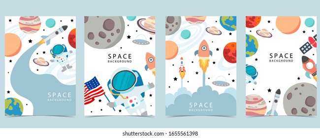 Collection of space background set with astronaut, planet, moon, star,rocket.Editable vector illustration for website, invitation,postcard and sticker