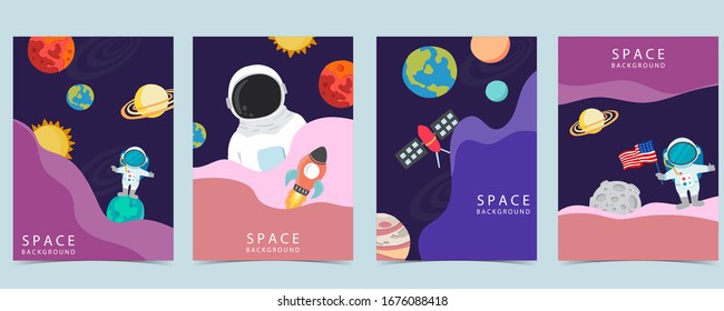 Collection of space background set with astronaut, sun, moon, star,rocket.Editable vector illustration for website, invitation,postcard and sticker.Include wording out of this world,blast off