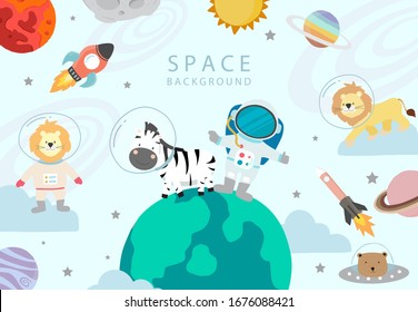 Collection of space background set with astronaut, planet, moon, star,rocket.Editable vector illustration for website, invitation,postcard and sticker