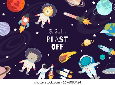 Collection of space background set with astronaut, planet, moon, star,rocket.Editable vector illustration for website, invitation,postcard and sticker